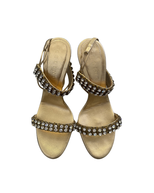 Celine Gold Rhinestone Sandal Heels