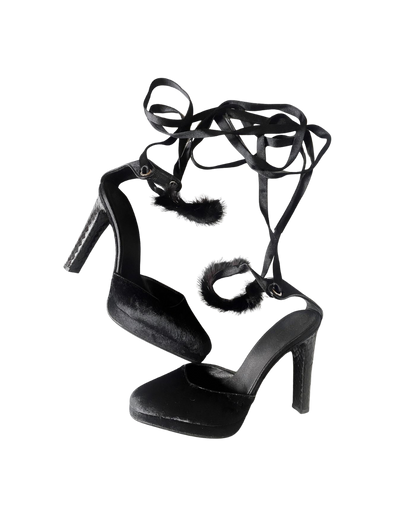 Gucci by Tom Ford Black Mink Strappy Sandal Heels