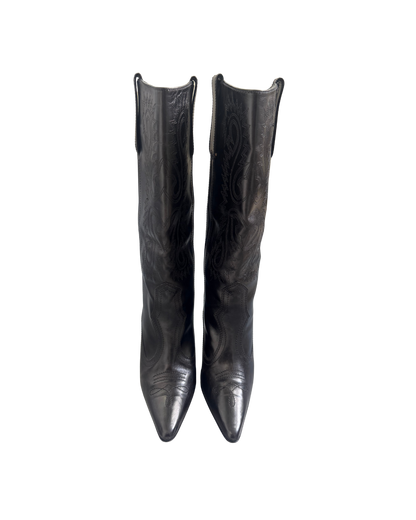 Manolo Blahnik Black Stiletto Cowboy Boots