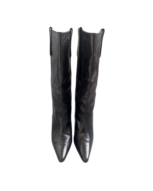 Manolo Blahnik Black Stiletto Cowboy Boots