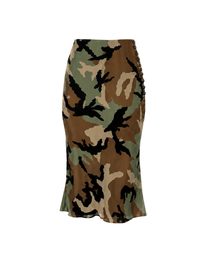 Christian Dior Camouflage Print Silk Midi Skirt