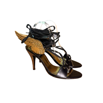 Dolce & Gabbana Gold Metal Winged Lace Up Heels