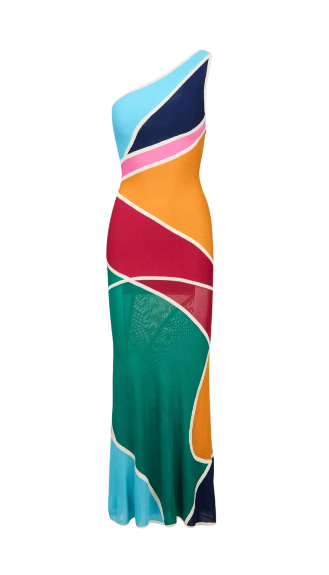 Hervé Léger Color Block One Shoulder Gown