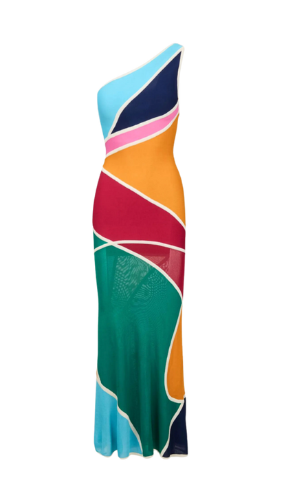 Hervé Léger Color Block One Shoulder Gown