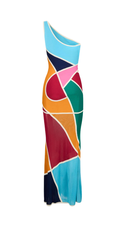 Hervé Léger Color Block One Shoulder Gown