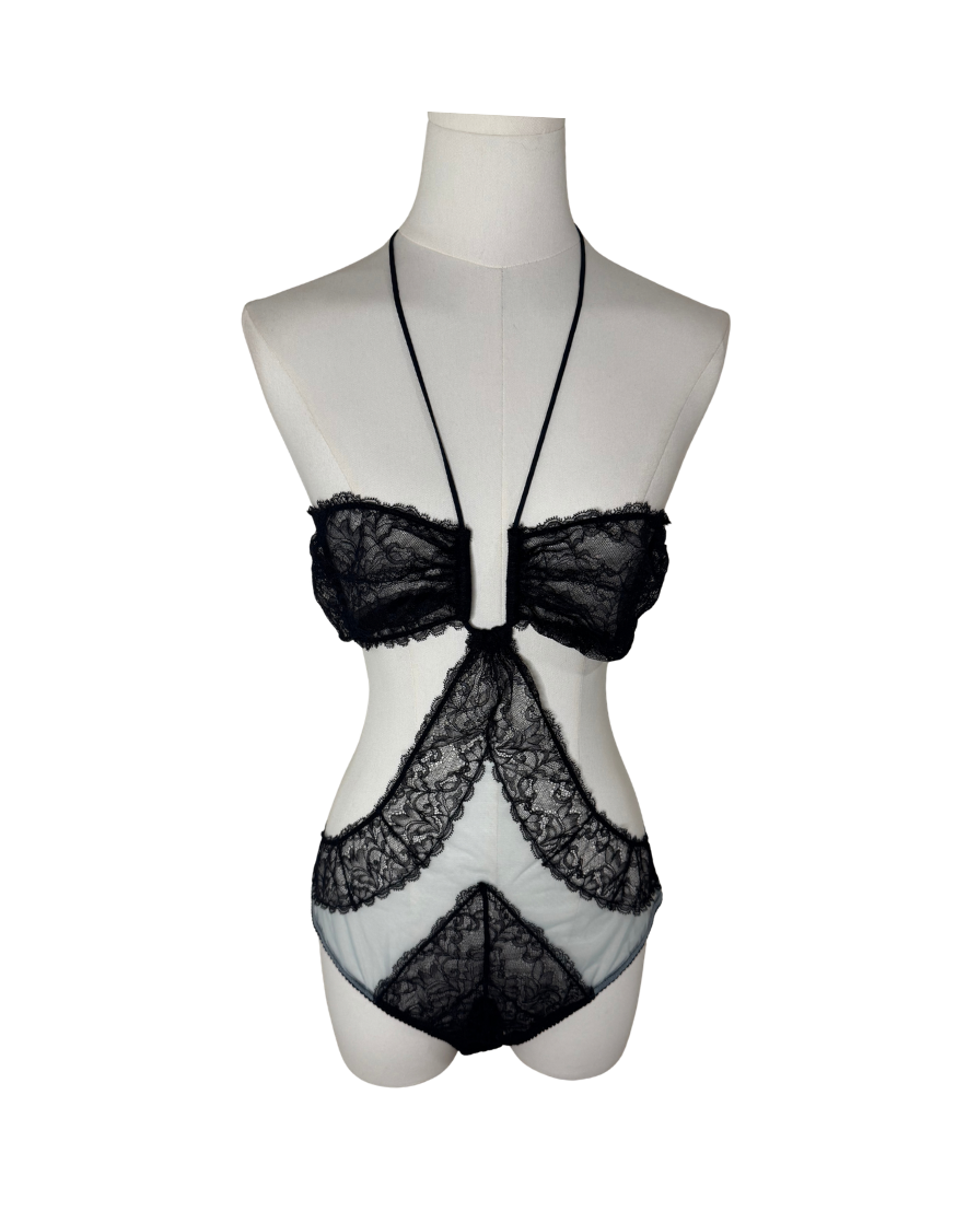 Gucci Sheer Lace Halter Cutout Bodysuit