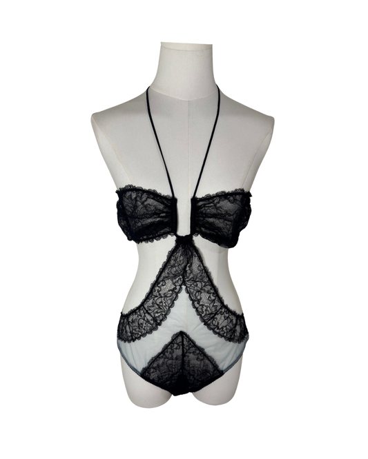 Gucci Sheer Lace Halter Cutout Bodysuit
