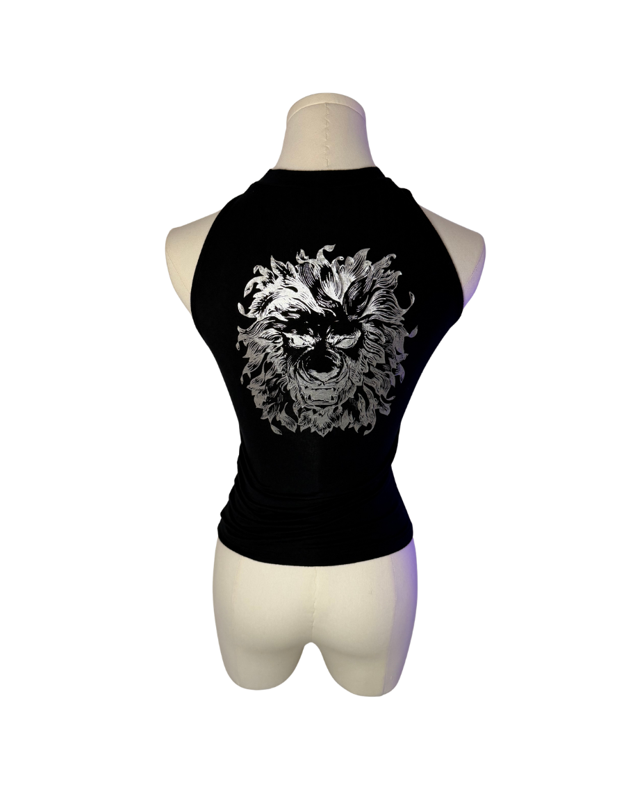 Versace Black Keyhole Cutout Halter Top