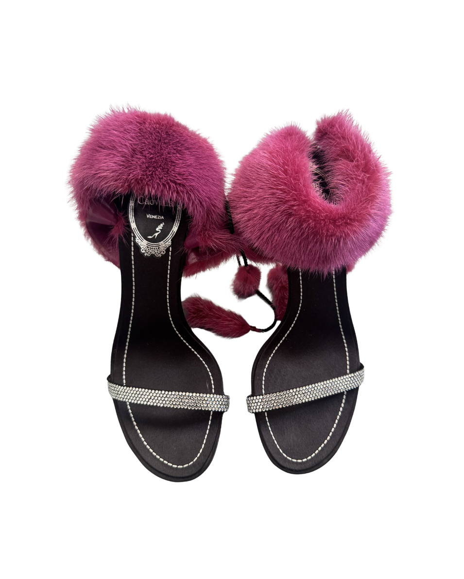 Rene Caovilla Pink Fur Sandal Heels