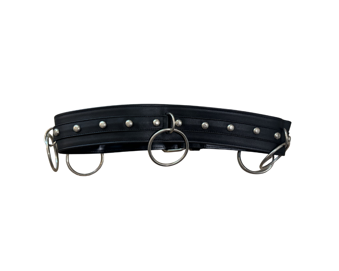 Dolce & Gabbana Black Leather Silver Ring Belt