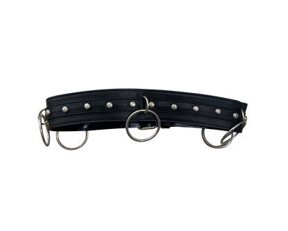 Dolce & Gabbana Black Leather Silver Ring Belt