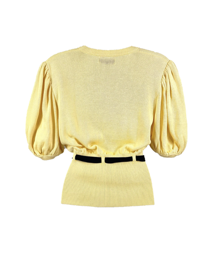 Yves Saint Laurent Yellow Puff-Sleeve Knit Belted Cardigan
