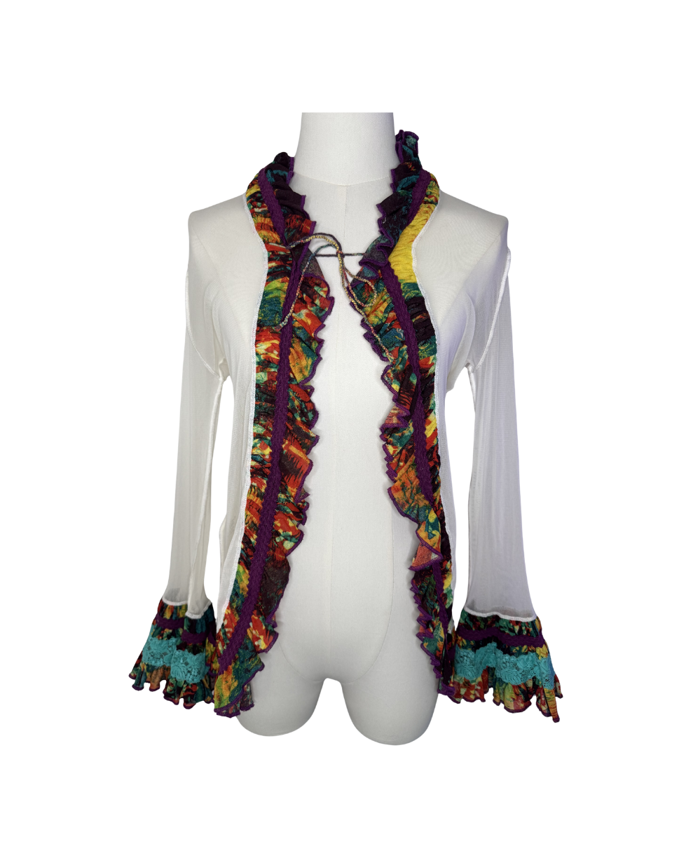Jean Paul Gaultier Femme White Ruffle Cardigan