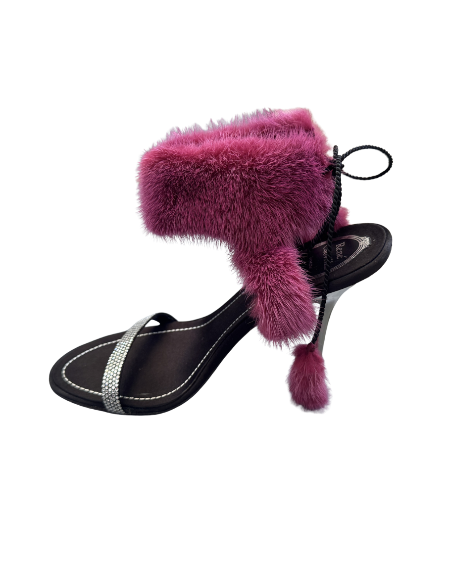 Rene Caovilla Pink Fur Sandal Heels