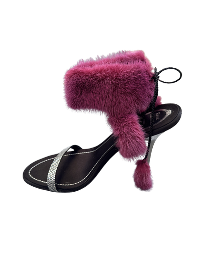 Rene Caovilla Pink Fur Sandal Heels