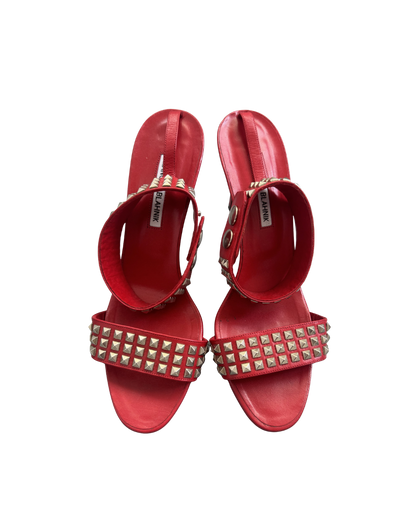 Manolo Blahnik Red Studded Ankle Strap Heels