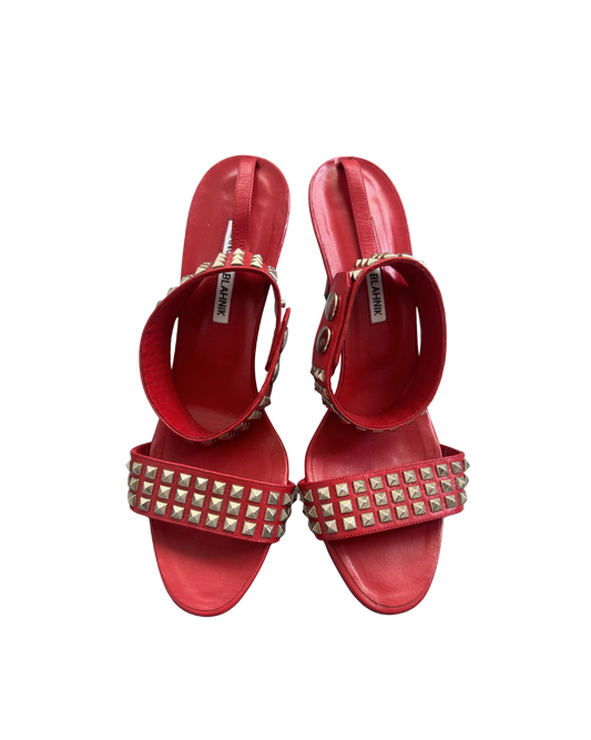 Manolo Blahnik Red Studded Ankle Strap Heels