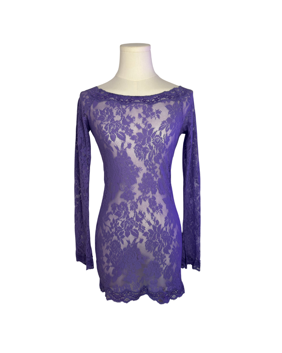 Victoria’s Secret Purple Lace Off-the-Shoulder Long Sleeve Mini Dress