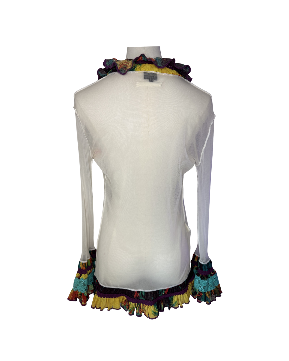 Jean Paul Gaultier Femme White Ruffle Cardigan