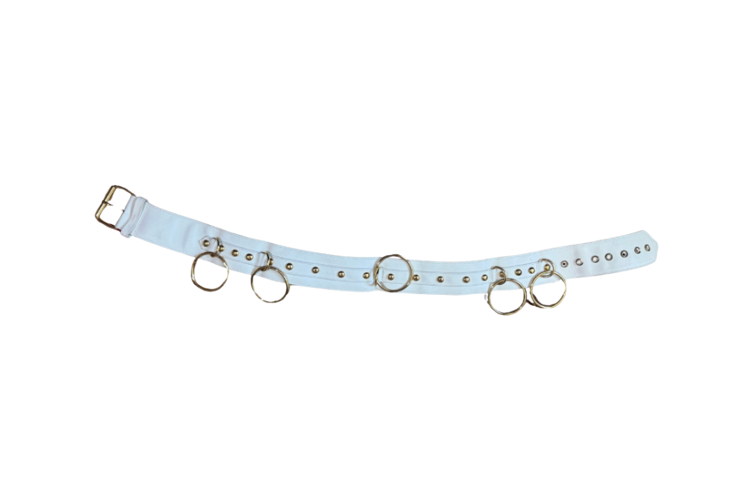 Dolce & Gabbana White Leather Gold Ring Belt