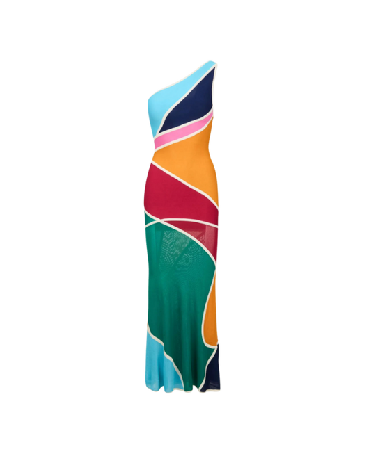 Hervé Léger Color Block One Shoulder Gown