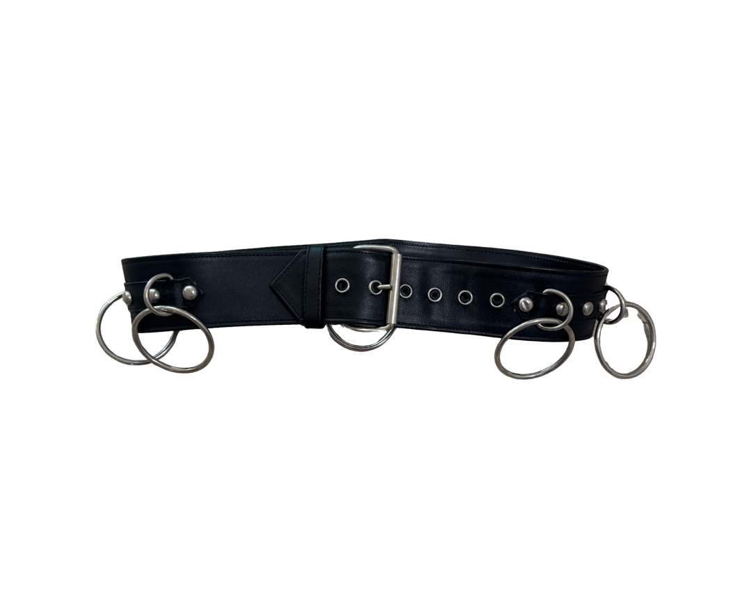 Dolce & Gabbana Black Leather Silver Ring Belt