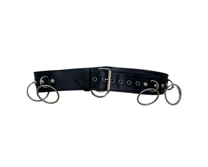 Dolce & Gabbana Black Leather Silver Ring Belt