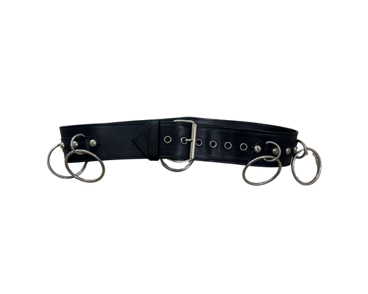 Dolce & Gabbana Black Leather Silver Ring Belt
