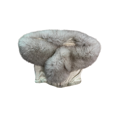 Dolce & Gabbana Silver Satin Fur Trimmed Cropped Bustier Top