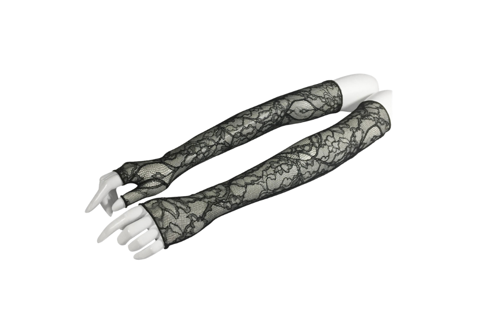 Chanel Black Long Lace Fingerless Gloves
