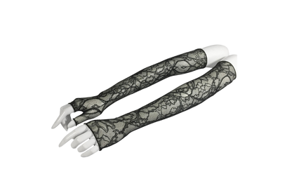 Chanel Black Long Lace Fingerless Gloves