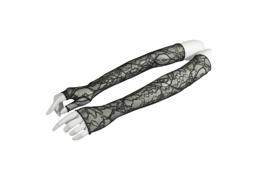 Chanel Black Long Lace Fingerless Gloves