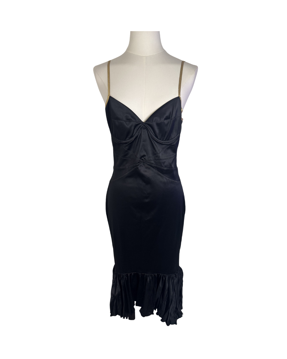 Just Cavalli Satin Black Bustier Ruffle Dress