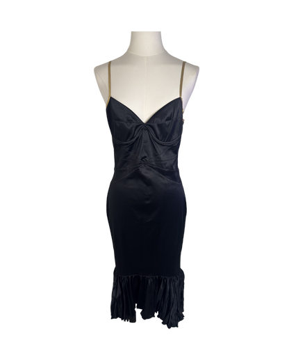 Just Cavalli Satin Black Bustier Ruffle Dress