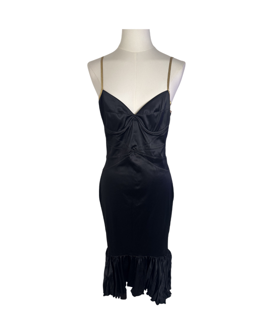 Just Cavalli Satin Black Bustier Ruffle Dress