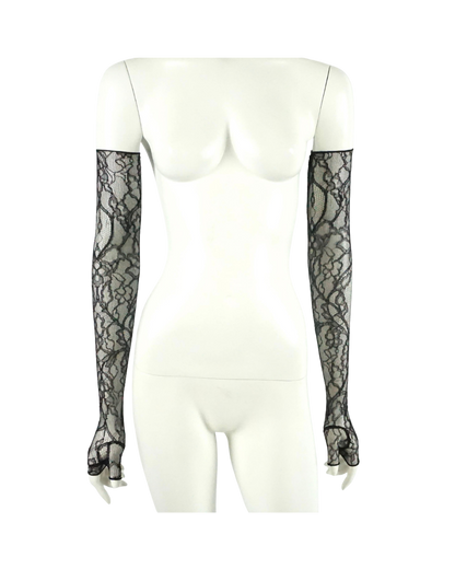 Chanel Black Long Lace Fingerless Gloves