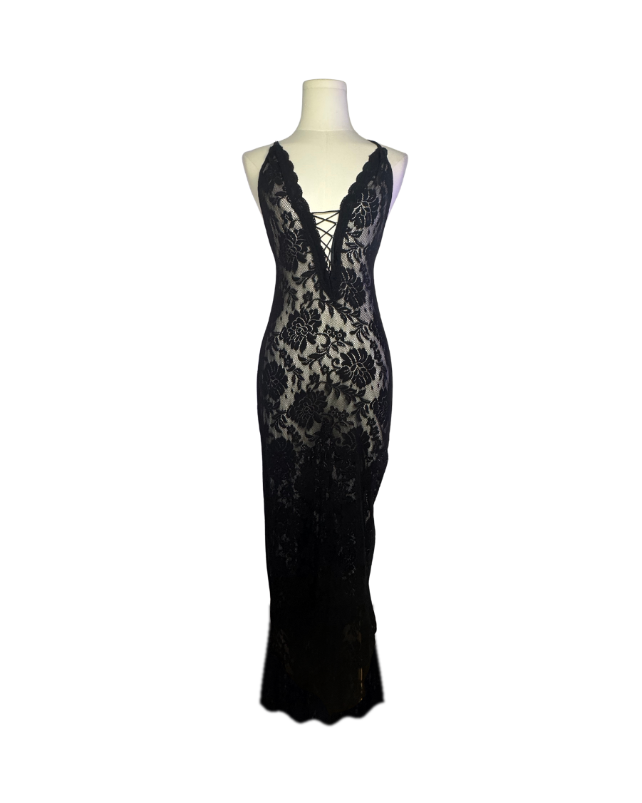 Victoria’s Secret Black Sheer Lace Plunge Slip Gown