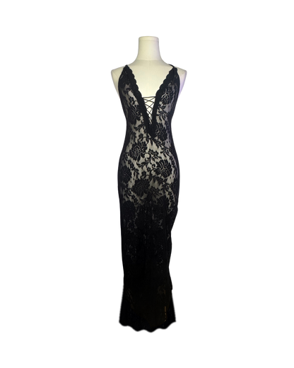 Victoria’s Secret Black Sheer Lace Plunge Slip Gown