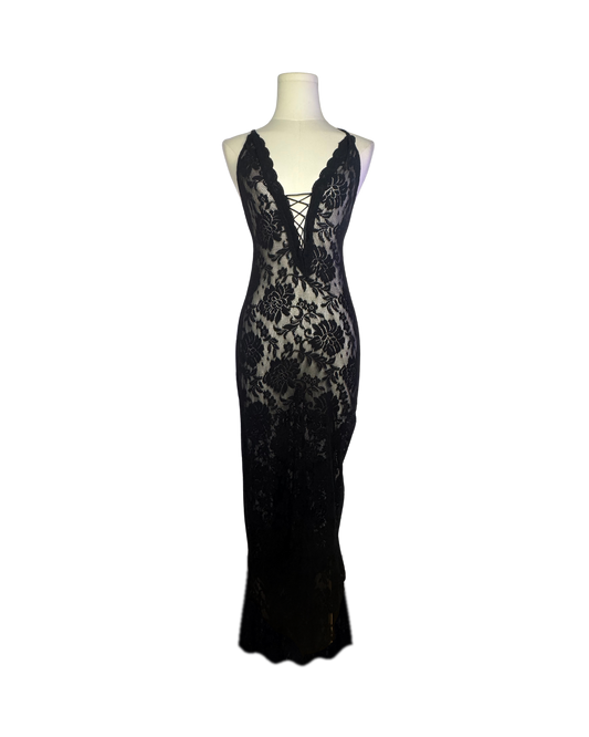 Victoria’s Secret Black Sheer Lace Plunge Slip Gown