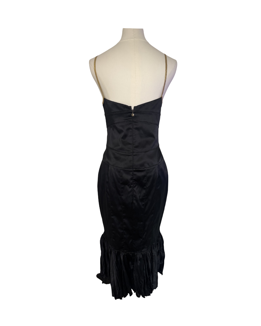 Just Cavalli Satin Black Bustier Ruffle Dress
