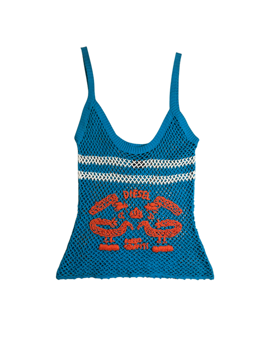 Diesel Blue Fishnet Tank Top