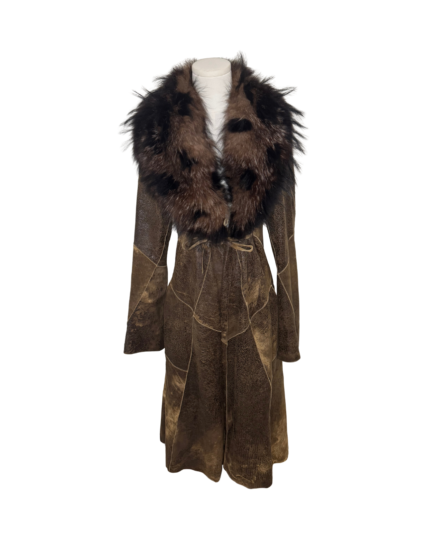 Roberto Cavalli Fur Hooded Leather Coat