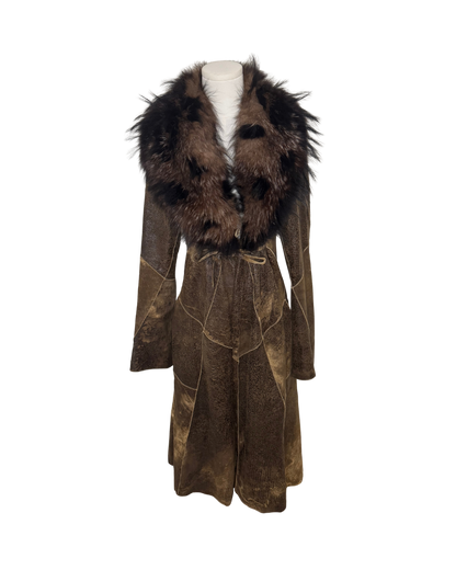 Roberto Cavalli Fur Hooded Leather Coat