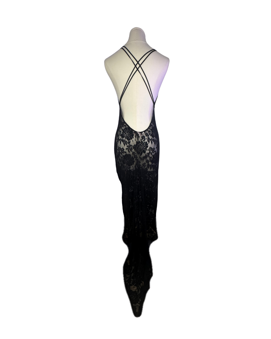 Victoria’s Secret Black Sheer Lace Plunge Slip Gown