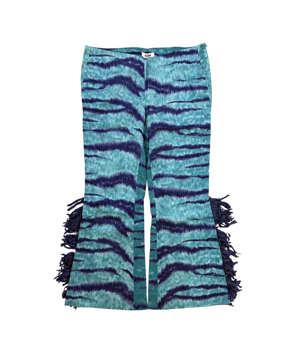 Moschino Blue Zebra Fringe Pants