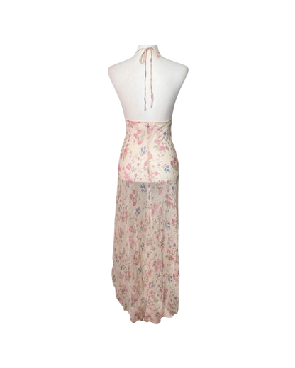 Victoria’s Secret Pink Lace Floral Silk Sheer Halter Dress