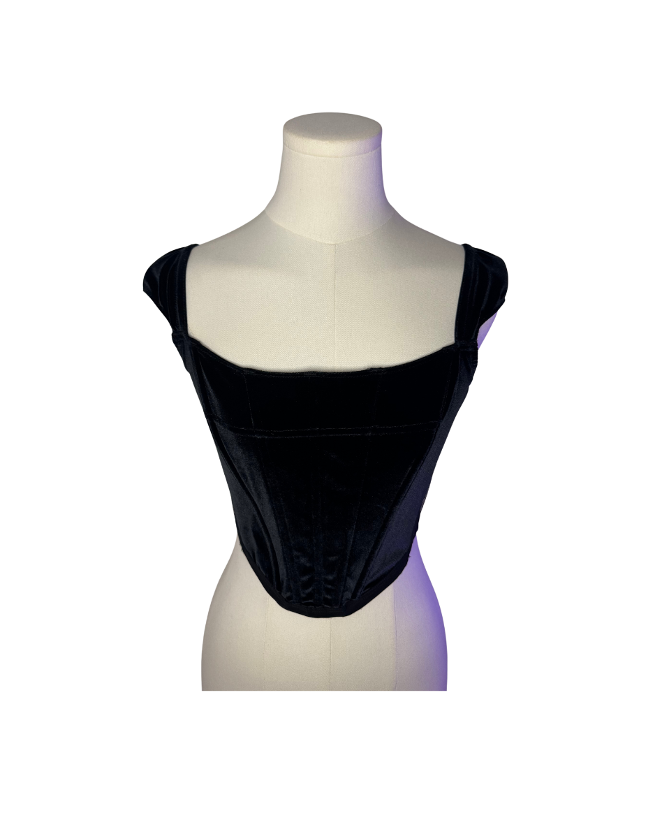 Victoria’s Secret Black Velvet Cap Sleeve Cropped Corset Top