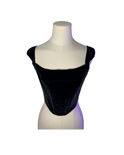 Victoria’s Secret Black Velvet Cap Sleeve Cropped Corset Top