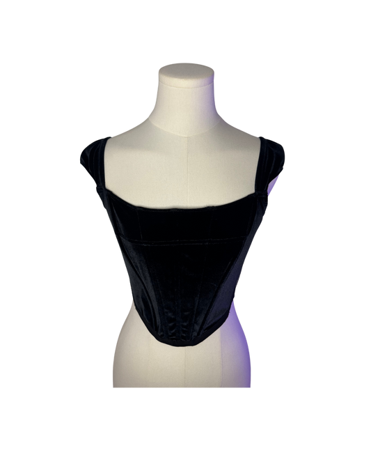 Victoria’s Secret Black Velvet Cap Sleeve Cropped Corset Top