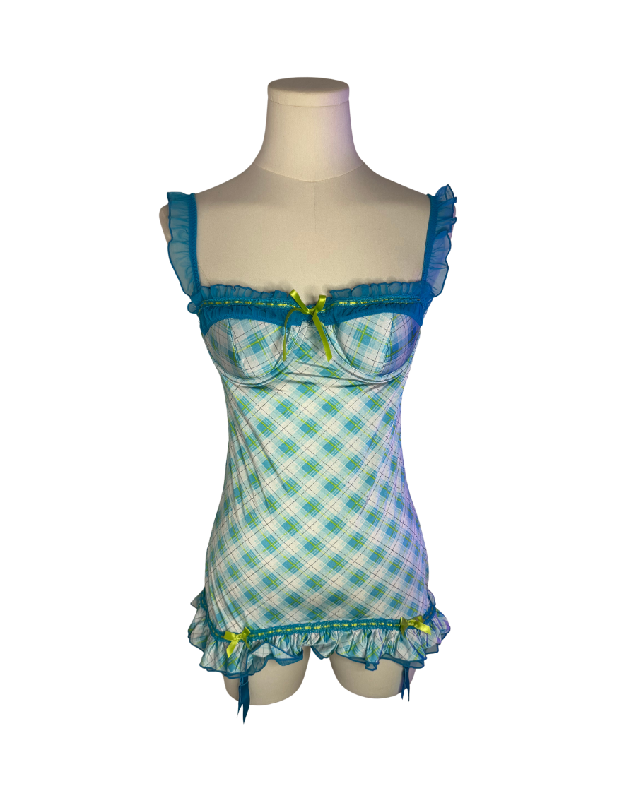 Victoria’s Secret Blue Plaid Mini Slip Garter Dress